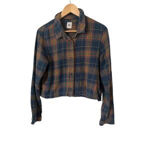 Vans Womens Cropped Long Sleeve Plaid Button Down Shirt Medium Fall Festival